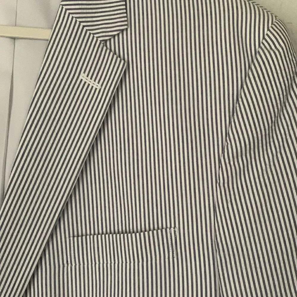 Jos.A Bank Cotton Blue White Striped Men's Blazer Pockets Two Button Size 48R